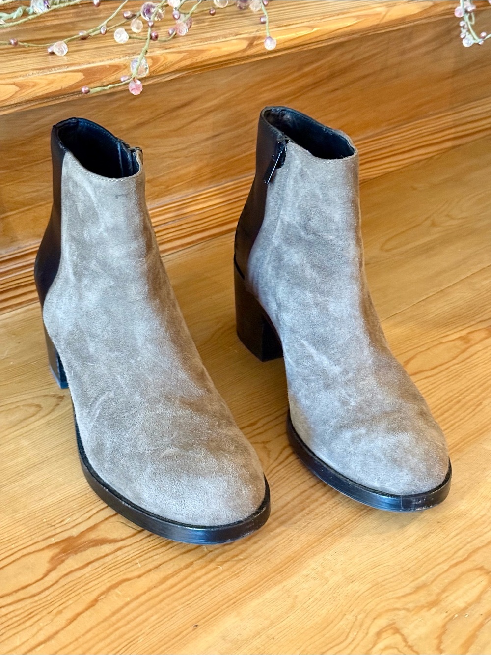 & Other Stories Gray Suede and Black Leather Booties with Zippers Size 8